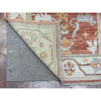 Oushak And Peshawar Wool Hand Knotted Rug Orange Ivory 2.8X12.0 -O069391