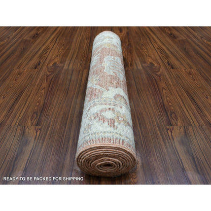 Oushak And Peshawar Wool Hand Knotted Rug Orange Ivory 2.8X12.0 -O069391