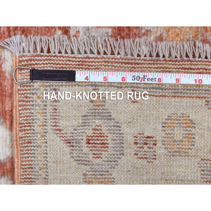 Oushak And Peshawar Wool Hand Knotted Rug Orange Ivory 2.8X12.0 -O069391