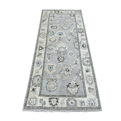 Oushak And Peshawar Wool Hand Knotted Rug Grey Ivory 3.0X7.10 -O069394