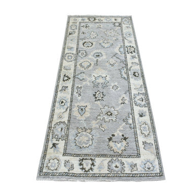 Oushak And Peshawar Wool Hand Knotted Rug Grey Ivory 3.0X7.10 -O069394