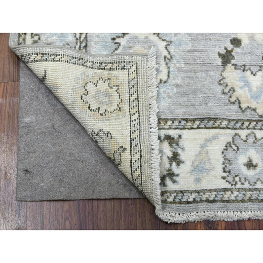 Oushak And Peshawar Wool Hand Knotted Rug Grey Ivory 3.0X7.10 -O069394