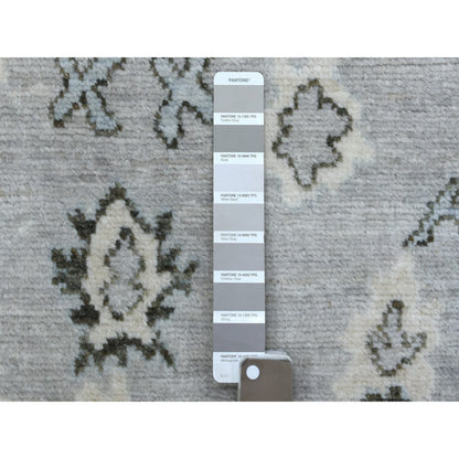 Oushak And Peshawar Wool Hand Knotted Rug Grey Ivory 3.0X7.10 -O069394