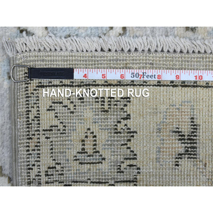 Oushak And Peshawar Wool Hand Knotted Rug Grey Ivory 3.0X7.10 -O069394
