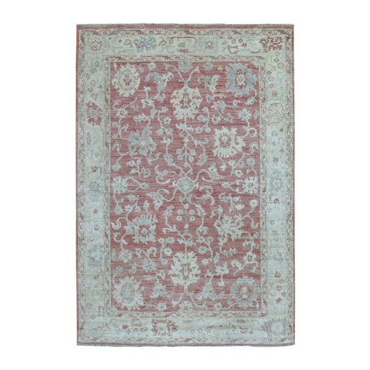 Oushak And Peshawar Wool Hand Knotted Rug Pink Ivory 6.2X9.0 -O069412