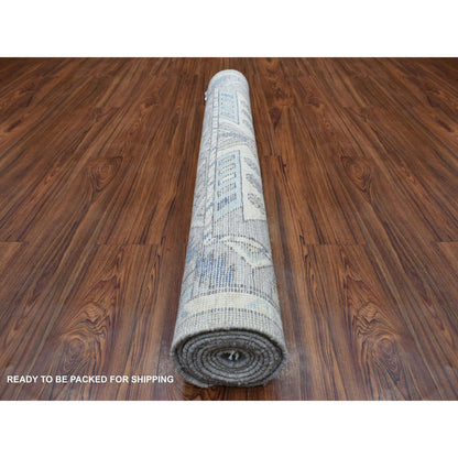 Tribal & Geometric Wool Hand Knotted Rug Grey Gray 4.1X9.9 -O069503