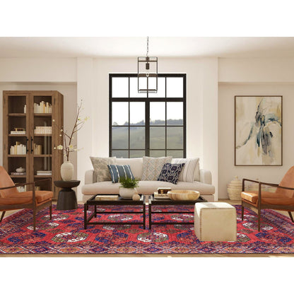 Tribal & Geometric Wool Hand Knotted Rug Red Red 10.0X13.9 -O069531