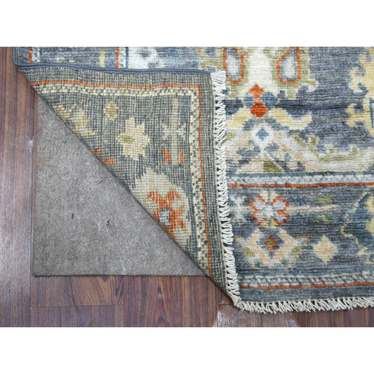 Oushak And Peshawar Wool Hand Knotted Rug Grey Dark Gray 2.9X9.9 -O069555