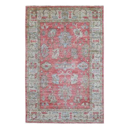Oushak And Peshawar Wool Hand Knotted Rug Pink Beige 5.10X9.0 -O069576