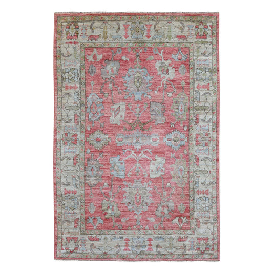 Oushak And Peshawar Wool Hand Knotted Rug Pink Beige 5.10X9.0 -O069576