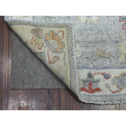 Oushak And Peshawar Wool Hand Knotted Rug Grey Ivory 3.1X17.6 -O069604