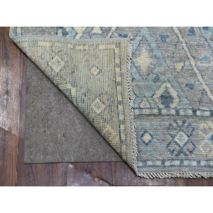 Tribal & Geometric Wool Hand Knotted Rug Grey Gray 2.10X9.8 -O069609