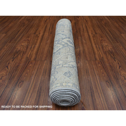 Tribal & Geometric Wool Hand Knotted Rug Grey Gray 2.10X9.8 -O069609