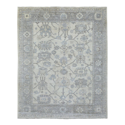 Oushak And Peshawar Wool Hand Knotted Rug Ivory Gray 8.0X9.10 -O069634