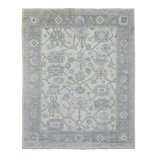 Oushak And Peshawar Wool Hand Knotted Rug Ivory Gray 8.0X9.10 -O069634