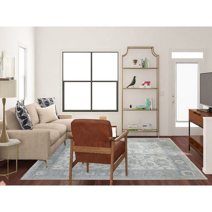 Oushak And Peshawar Wool Hand Knotted Rug Ivory Gray 8.0X9.10 -O069634