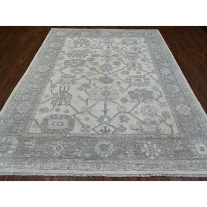 Oushak And Peshawar Wool Hand Knotted Rug Ivory Gray 8.0X9.10 -O069634