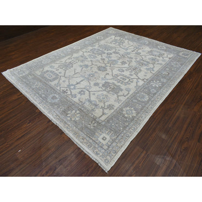 Oushak And Peshawar Wool Hand Knotted Rug Ivory Gray 8.0X9.10 -O069634
