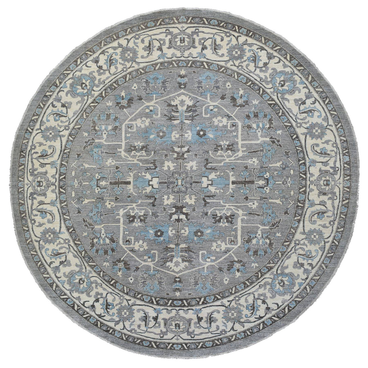 Gray 11'7" x 11'8" Oushak And Peshawar Hand knotted Wool Rug - Sku: O069652