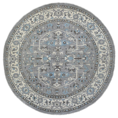 Oushak And Peshawar Wool Hand Knotted Rug Grey Ivory 11.7X11.8 -O069652