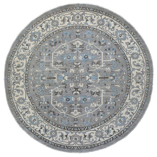 Oushak And Peshawar Wool Hand Knotted Rug Grey Ivory 11.7X11.8 -O069652