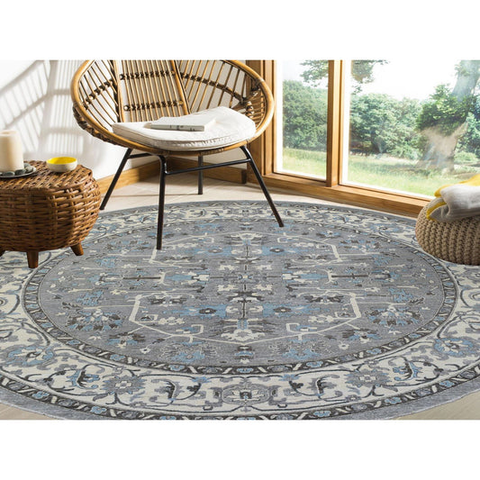 Oushak And Peshawar Wool Hand Knotted Rug Grey Ivory 11.7X11.8 -O069652
