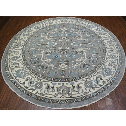 Oushak And Peshawar Wool Hand Knotted Rug Grey Ivory 11.7X11.8 -O069652