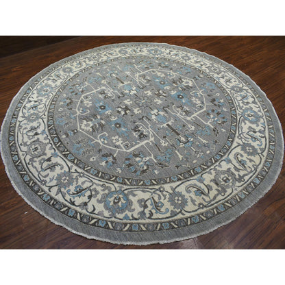 Oushak And Peshawar Wool Hand Knotted Rug Grey Ivory 11.7X11.8 -O069652