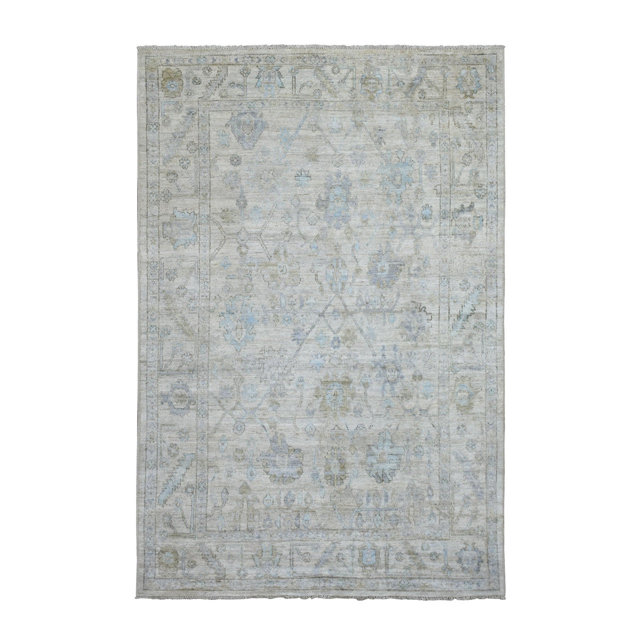 Beige 6'0" x 9'1" Oushak And Peshawar Hand knotted Wool Rug - Sku: O069684
