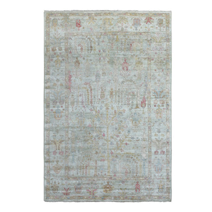 Oushak And Peshawar Wool Hand Knotted Rug Green 5.10x8.9 -O069698