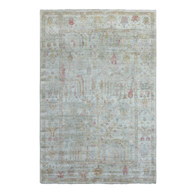 Oushak And Peshawar Wool Hand Knotted Rug Green 5.10x8.9 -O069698