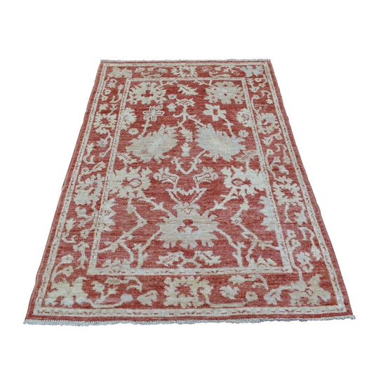 Oushak And Peshawar Wool Hand Knotted Rug Red Rich Red 4.0X6.1 -O069725