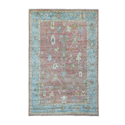 Oushak And Peshawar Wool Hand Knotted Rug Pink Blue 6.0X9.2 -O069768