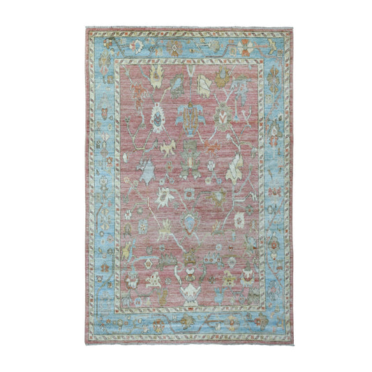 Oushak And Peshawar Wool Hand Knotted Rug Pink Blue 6.0X9.2 -O069768