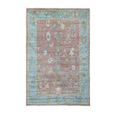 Oushak And Peshawar Wool Hand Knotted Rug Pink Blue 6.0X9.2 -O069768
