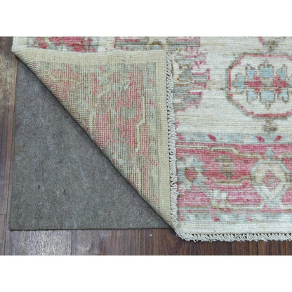 Oushak And Peshawar Wool Hand Knotted Rug Ivory Red 4.1X5.10 -O069819