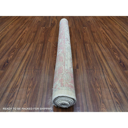 Oushak And Peshawar Wool Hand Knotted Rug Ivory Red 4.1X5.10 -O069819