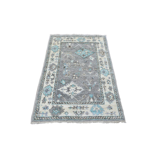 Oushak And Peshawar Wool Hand Knotted Rug Grey Ivory 3.2X5.2 -O069829