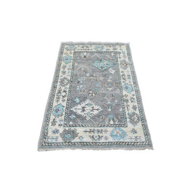 Oushak And Peshawar Wool Hand Knotted Rug Grey Ivory 3.2X5.2 -O069829