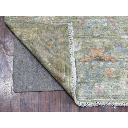 Oushak And Peshawar Wool Hand Knotted Rug Green Lime Green 3.0X11.7 -O069848