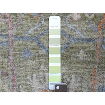 Oushak And Peshawar Wool Hand Knotted Rug Green Lime Green 3.0X11.7 -O069848