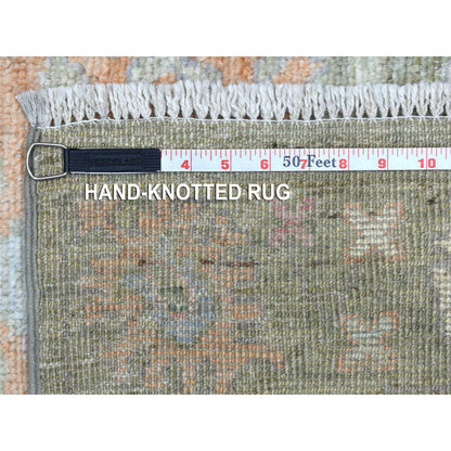 Oushak And Peshawar Wool Hand Knotted Rug Green Lime Green 3.0X11.7 -O069848