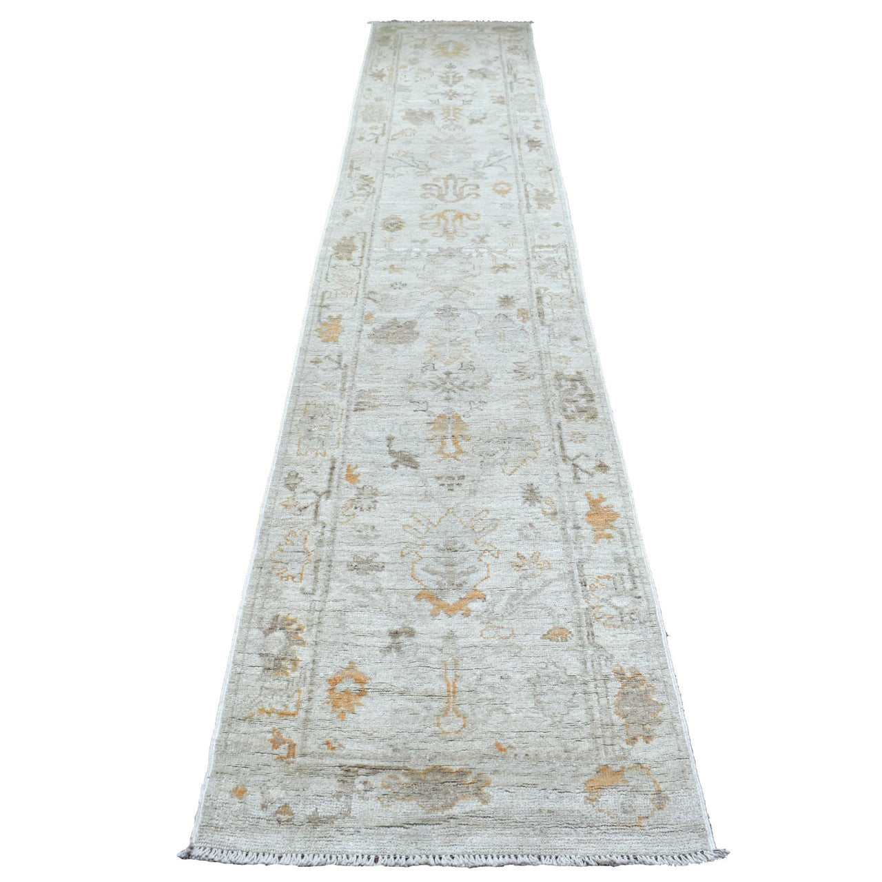 Gray 2'5" x 13'9" Oushak And Peshawar Hand knotted Wool Rug - Sku: O069850