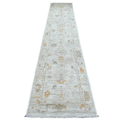 Oushak And Peshawar Wool Hand Knotted Rug Grey Gray 2.5X13.9 -O069850