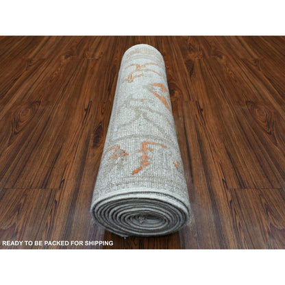 Oushak And Peshawar Wool Hand Knotted Rug Grey Gray 2.5X13.9 -O069850
