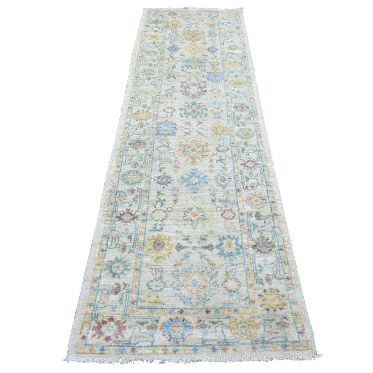 Gray 2'8" x 9'9" Oushak And Peshawar Hand knotted Wool Rug - Sku: O069852