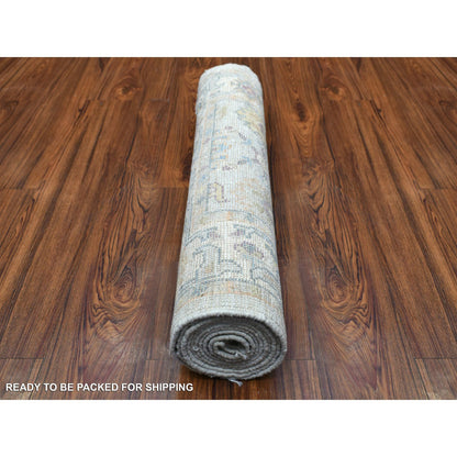 Oushak And Peshawar Wool Hand Knotted Rug Grey Gray 2.8X9.9 -O069852