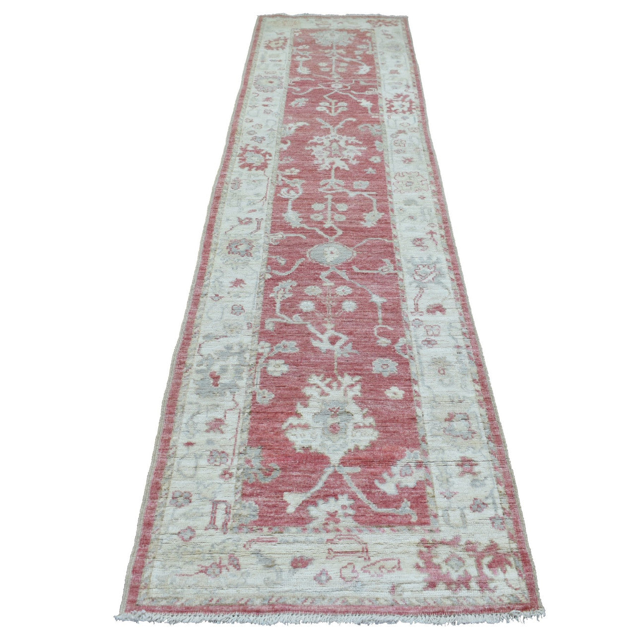 Red 2'9" x 11'6" Oushak And Peshawar Hand knotted Wool Rug - Sku: O069854