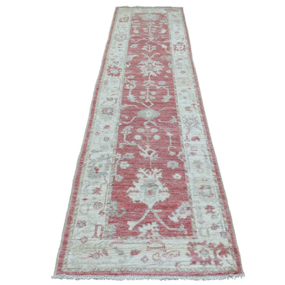 Oushak And Peshawar Wool Hand Knotted Rug Red Ivory 2.9X11.6 -O069854