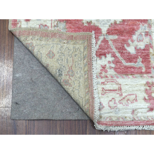 Oushak And Peshawar Wool Hand Knotted Rug Red Ivory 2.9X11.6 -O069854